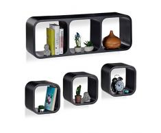 Relaxdays Cube Regal, 4er Set, Schwebend, Quadratisch, Modernes Design, Hoch- & Querformat, Kinderzimmer, MDF, Schwarz