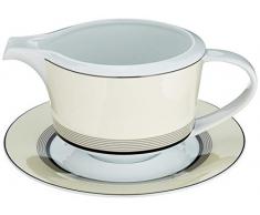 Deco Sauciere mit Untersetzer, verglastes Porzellan, Cremefarben / Schwarz / Weiß, Ein Set (2 Teilig)