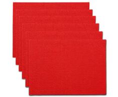 Cait Chapman Home Collection Platzdeckchen und Tischläufer, Gewebtes Design, PVC, rechteckig, wärmeisolierend, Textelin 6-pc Placemats rot