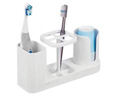 mDesign Zahnpflege-Station aus Kunststoff für den Waschtisch – Badzubehör für Zahnbürste, Zahnpasta und Einwegbecher – Badorganizer zur Mundhygiene – inkl. 6 Becher – weiß