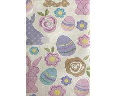 Newbridge Osterhasen-Tischdecke, geometrisches und Pastell-Ei, Vinyl-Flanellrückseite, Landhausstil, Hase und Blumendruck, für drinnen und draußen, abwischbar, pflegeleicht, Vinyl-Tischdecken Landhausstil 52 x 52 Square Hasen-Geometrie