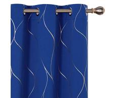 Deconovo Verdunklungsvorhänge Wellen Foliendruck Muster Raumverdunklung Vorhang Thermoisoliert Fenster Energiespar Drapes Set von 2 Panels 42Wx63L Inch Royal Blue/Gold Print