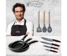 San Ignacio PK1786 Pfannen Navy Black 16/20/24 cm AL Pressen, Induktion, 4 Messer, Edelstahl, mit 3 Küchenutensilien, Nylon, Aluminium
