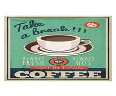 Lunarable Kaffee-Fußmatte, Take a Coffee Break, Typographie, frische Tasse Tee, klassischer Retro-Posterdruck, dekorative Polyester-Bodenmatte mit Rutschfester Rückseite, 76,2 x 45,7 cm, Mehrfarbig