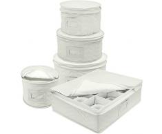 Hersbrucker Geschirr Aufbewahrung 5 teiliges Set für Schutz oder Transport Geschirr – Service für 12 – Rund Teller und Tasse gesteppt Schutz, Filz Protektoren für Teller, feines Porzellan Fall Storage Glass - Beige