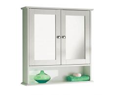 YAKOE doppelte Tür Badezimmer Spiegelschrank mit Ablage an der Wand montiert Aufbewahrung, Holz, Weiß, 56 x 13 x 58 cm