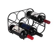Buruis Weinregal für 6 Flaschen mit Aufsatz – Weinhalter für Rotweinaufbewahrung – freistehendes Weinregal aus Metall – moderner Tisch-Flaschenhalter schwarz