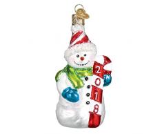 Old World Christbaumschmuck, Glas, geblasen, mit S-Haken und Geschenkbox, Schneemann-Kollektion 2018 Snowman