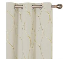 Deconovo Verdunklungsvorhänge Wellen Foliendruck Muster Raumverdunklung Vorhang Thermoisoliert Fenster Energiespar Drapes Set von 2 Panels 42Wx84L Inch Light Beige/Gold Print