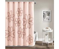 Lush Decor Duschvorhang mit Rüschen, Blumenmuster, Shabby Chic, Landhaus-Stil, 182,9 x 182,9 cm, Weiß 72 x 72 Blush