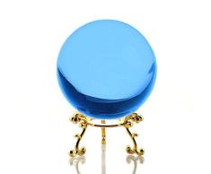 Amlong Kristall, 60 mm Kristallkugel mit goldenem Blumenständer Aqua