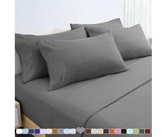 HOMEIDEAS Extra weiches Bettwäsche-Set aus gebürsteter Mikrofaser 1800 Bettwäsche – Tiefe Tasche, hypoallergen King grau