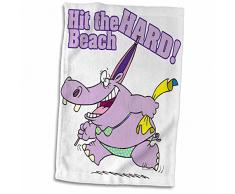 3dRose Hit The Beach Hard Funny Bikini Nilpferd Handtuch, weiß, 38,1 x 55,9 cm