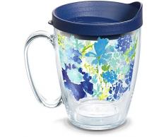 Tervis 1323295 Fiesta - Meadow Floral Insulated Travel Tumbler with Wrap and Navy Blue Lid, 16oz Mug - Tritan, Clear