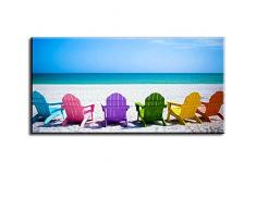 PIY Gemälde Leinwand Wand Art, Meer, Ozean, See, Strand, Sonnenuntergang, oder Wasser Modern Kunstdruck auf Leinwand, fertig zum Aufhängen Moderne Wanddekoration für Wohnzimmer Modern 16x32 Beach Chairs Wall Art (1 thick, hook