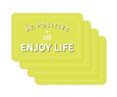 Venilia Tischset Platzset für Esszimmer HELLGRÃN mit Spruch Be Positive and enjoy live, 4er Set abwischbar Polypropylen, lebensmittelecht 4 Stk. 45 x 30 cm, 4 Stück, 59069