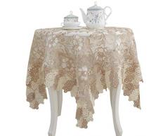 Bettery Home Tischdecke mit Zweifarbiger Spitze, Bestickt, rechteckig, für Partys, Hochzeiten, Küche, Esszimmer, Dekoration, 152,4 x 203,8 cm, Rot 60 x 60 beige