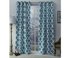 Exclusive Home Curtains Vorhang „Durango geometrischem Printmuster, gewebter Satin-Vorhang, 1 Paar mit Ösen, Polyester, blaugrün, 52x108
