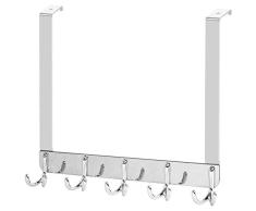 WEBI Kleiderhaken über der Tür Haken, Handtuchhalter, Türgarderobe über der Tür, Garderobe, 5 Haken zum Aufhängen von Kleidung, Handtüchern, Hüten, hinter der Tür Modern X-Large Chrome