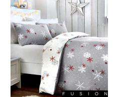 Fusion Christmas Snowflake Bettbezug und 2 Kissenbezüge, 100% gebürstete Baumwolle, rot, Doppelbett