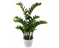 Flair Flower Kunst Blumen, Pflanzen Künstlicher Tropenwurz Zamioculcas Glücksfeder im weissen Topf, Kunststoff, Grün, 90 x 22 x 22 cm