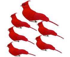 BANBERRY DESIGNS Cardinal Christbaumschmuck zum Anklippen, Samt und Federn, Rot, 6 Stück