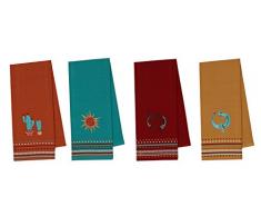 Design Imports Southwest Tisch Linens 18 x 28 - Dishtowel 4-Pack 1 Cactus, 1 Sun, 1 Kokopelli and 1 Lizard Embroidered