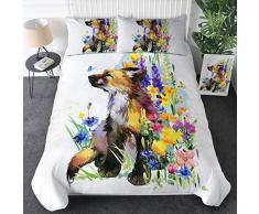 Sleepwish Fuchs Bettwäsche für Kinder und Erwachsene Waldtiere, 3-teiliges Bettwäscheset, weicher Doona-Bezug mit Reißverschluss Twin Wald-Blumenmuster