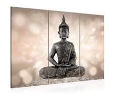 Bilder Buddha Feng Shui Wandbild 120 x 80 cm Vlies - Leinwand Bild XXL Format Wandbilder Wohnzimmer Wohnung Deko Kunstdrucke Braun 3 Teilig - MADE IN GERMANY - Fertig zum Aufhängen 506631a