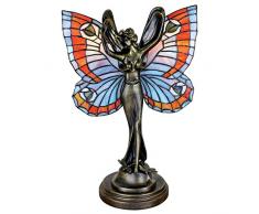 Design Toscano Skulptur Schmetterling Fee Tiffany-Stil Buntglas beleuchtet