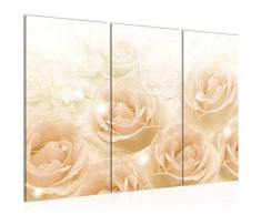 Bilder Blumen Rosen Wandbild 120 x 80 cm Vlies - Leinwand Bild XXL Format Wandbilder Wohnzimmer Wohnung Deko Kunstdrucke Gelb 3 Teilig - MADE IN GERMANY - Fertig zum Aufhängen 017231b