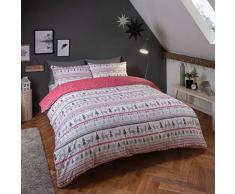 Sleepdown Rentier-Bettwäsche-Set, Doppelbett, gebürstete Baumwolle, Grau