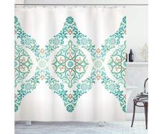 Ambesonne Mandala Decor Duschvorhang, spirituelle indische Tag- und Nachtkreise mit Sonnenstern Spirale Muster Bild, Stoff Bad Decor Set mit Haken blau gelb, Textil, Multi 10, 69W x 75L