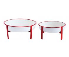 Creative Co-op XM2717 Tablett mit Ständer, rund, Rot/Weiß, 2 Stück