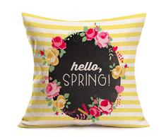 Asamour Vintage Weihnachtszitat mit Schneeflocke Baumwolle Leinen Überwurf Kissenbezug Home Deko Kissenbezug für Sofa Couch Bettwäsche 45,7 x 45,7 cm 18 x 18 Hello Spring & Yellow Striped