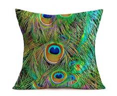 Qinqingo Kissenbezug, bunt, Pfauenfedern, für Zuhause, Sofa, Dekokissen 18x18 Pf#12