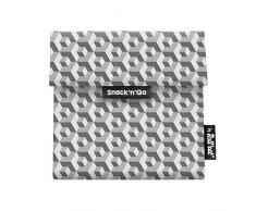 Rolleat - SnacknGo – Snackbeutel | wiederverwendbarer, ökologische Lunchbox, BPA frei, leicht zu reinigender Snackbag - Motiv: Tiles Quadrate, Farbe: grau, 18 x 18cm