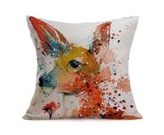 Asamour Watercolor Animal Style Überwurf Kissenbezüge Tiger Muster Baumwolle Leinen Kissen Case Square Home Kissenbezug Sofa Deko 45,7 cm 18 x 18 REH/Hirsch