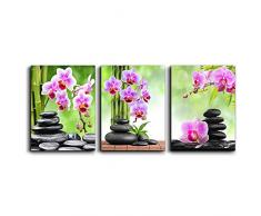 Wandbild für Wohnzimmer grün Stein Blume Landschaft Leinwandbild Wandbild Decor für Zuhause Artwork Print Ölgemälde 40,6 x 61 cm 3 Stück Leinwand für Schlafzimmer Decor groß, modern Salon Küche Aufhängen ein Bild