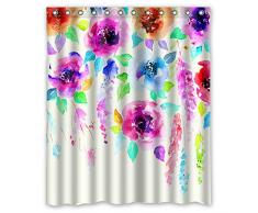 KXMDXA Duschvorhang mit Blumenstrauß und Blättern, 152,4 x 182,9 cm