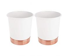 mDesign Dekorativer runder Mülleimer aus Metall für Badezimmer, Küche, Büro – 2 Stück – Weiß/Roségold