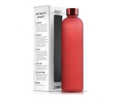 Motivierende Wasserflasche mit Zeitmarker-Erinnerung, BPA-frei, mattierter Tritan-Kunststoff, auslaufsicher und tropfsicher, 1 Liter, Rot, rot