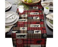 BINGIGO Tischläufer für Weihnachten, Familie, Küche, Esstisch, Dekoration, Rot/Schwarz 16x72in Weihnachten-260big1484