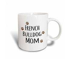 3dRose Französische Bulldogge Hund-Breed-Brown, mit Prints-Doggy mit Stolze Mama mit der Kaffeebecher, Keramik, Weiß, 10.16 cm x 7,62 x-Uhr