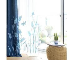 Melodieux Weizen Stickerei, Leinen, Vorhänge, Polyester-Mischgewebe, Blue(Sheer), W52 x L96