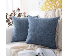 MERNETTE Dekorativer quadratischer Kissenbezug aus Baumwollleinen-Mischgewebe, Dekoration, für Sofa, Couch Bett, Stuhl 24x24 violett, blau