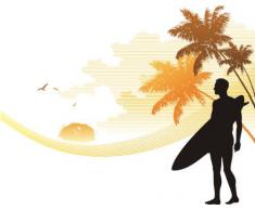 INDIGOS 4051719802436 Wandtattoo ME037 Surfer Strand Palmen Wasser Beachparty 96 x 75 cm