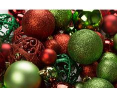 100 bruchsicher Weihnachten Kugeln – Weihnachtsschmuck Ornament für Weihnachtsbaum Home Hochzeit oder Partys Dekorative Kugel (Größen, 3 cm 4,1 cm & 6,1 cm), plastik, rot / grün