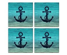 Karibu saugfähig quadratische Keramik Stein Untersetzer 4 Stück, Becher Kaffee Tasse Tischset home Untersetzer für heiße und kalte Getränke, rot Herzen mit farbigen Swirls Blue Anchor Wood