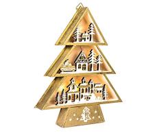EUROCINSA Häuschen für Wand oder Tisch aus Holz mit Lichtern (ohne Batterien) mit Weihnachtsmotiven Gold 19 x 24 cm 2 Stück, Gold/Weiß, Einheitsgröße